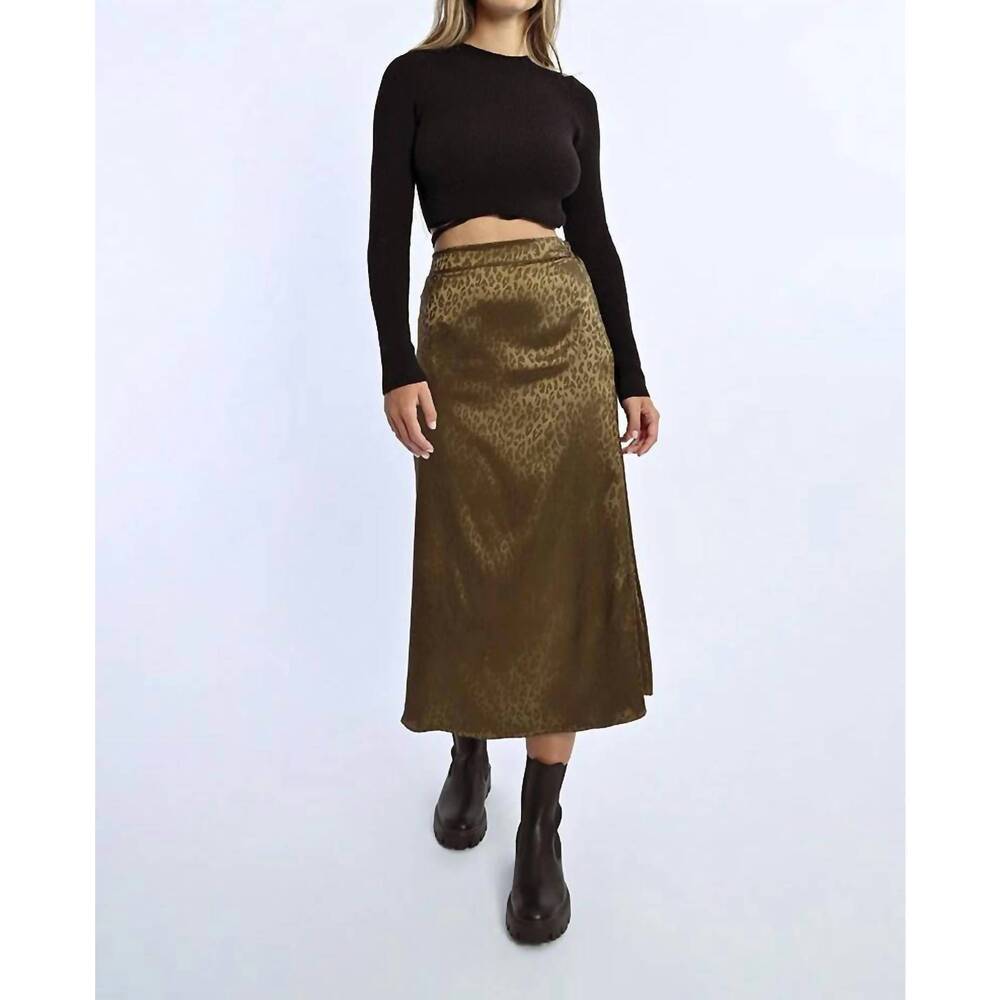 NEW MOLLY BRACKEN long satin skirt in olive green